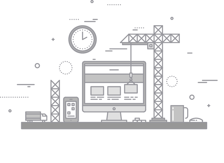 Illustration of scaffolding and building resources being used on a computer monitor.